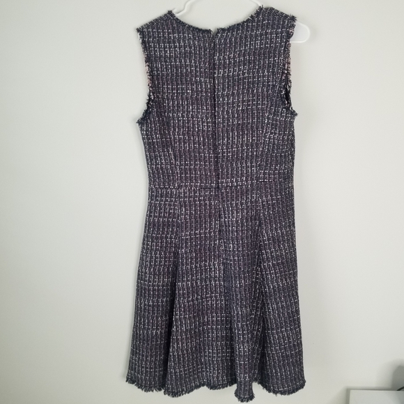 Rebecca Taylor Frayed Trimmed Tweed Fit & Flare Midi Dress Size 10 Preppy Office - Picture 5 of 16